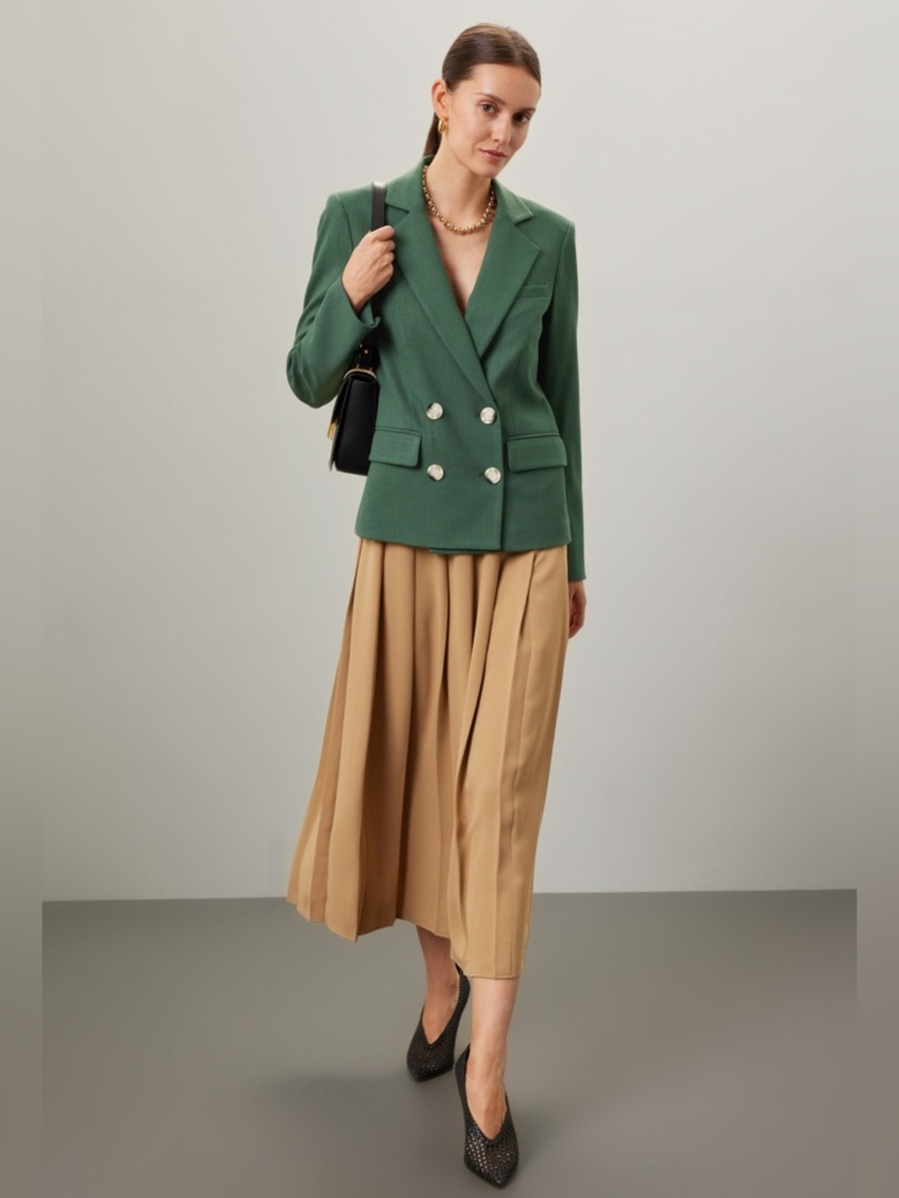 Double-Breasted Green Blazer